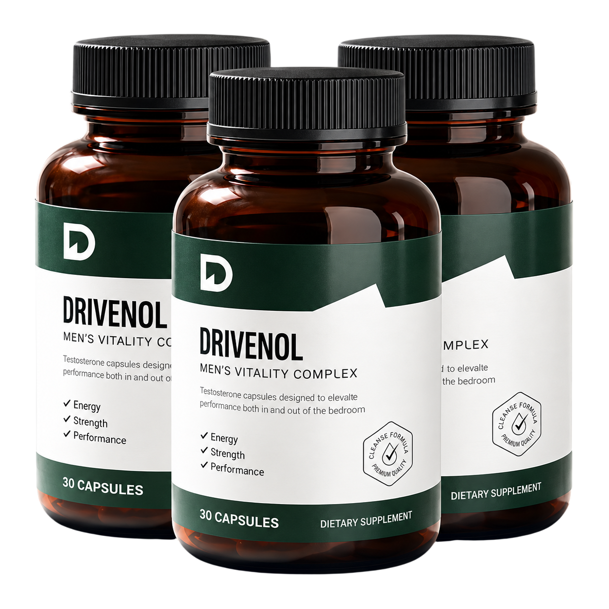 Three bottles of Drivenol Men's Vitality Complex, 30 capsules each